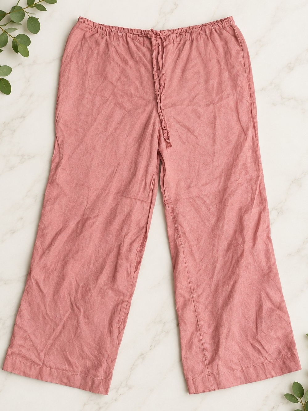 H&M Dusty Rose 100% Linen Wide-Leg Pants | XXL